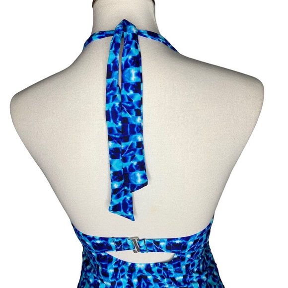 Athleta Tie Dye Tara Halter Tankini Top Size 34B/C Blue Hooks In Back - Picture 6 of 10